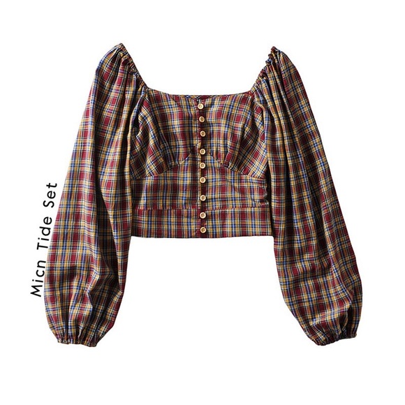 MICN Vintage French Square Collar Bubble Sleeve Crop Top for women 9/10 new - Picture 3 of 6